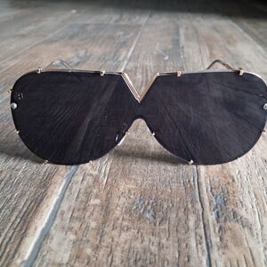 Women's Black Shield Sunglasses with Gold Trim